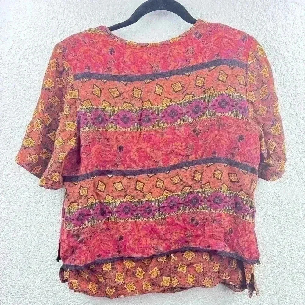 Vintage 80’s/90’s Pattern Orange Brown Women’s Blouse Flowy Boxy - Size 14 - Picture 4 of 4